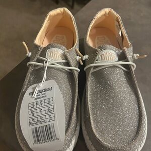 Hey Dude Women's Silver Sparkle Shoes